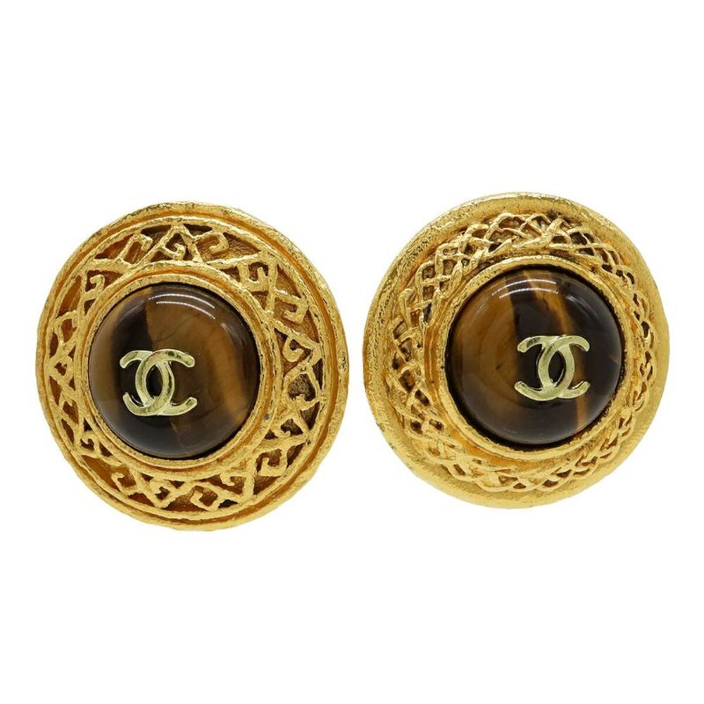 Chanel Tiger Eye Coco Mark Round Earrings
